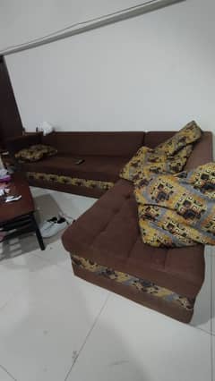 Jute fabric brown sofa with 5 cushions