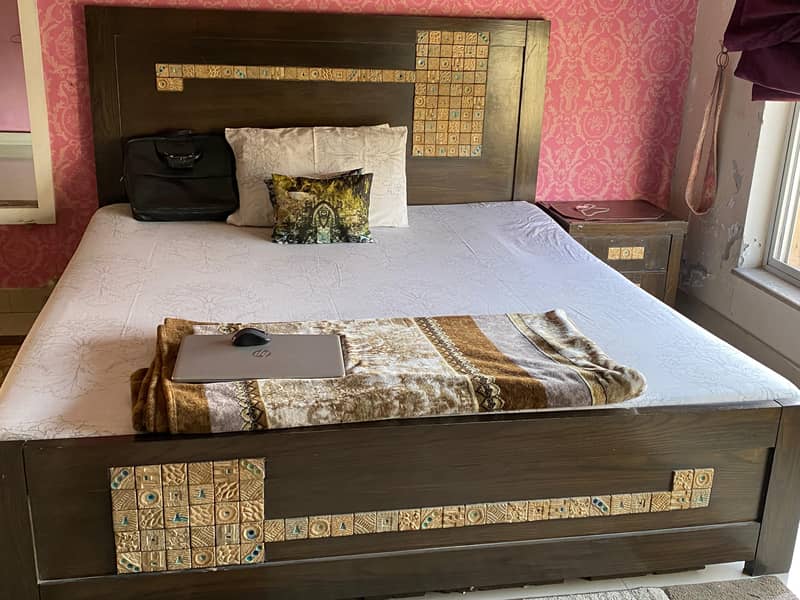 Used-Wooden Bed with Side tables-Dressing and Chester Cupboad Space 4