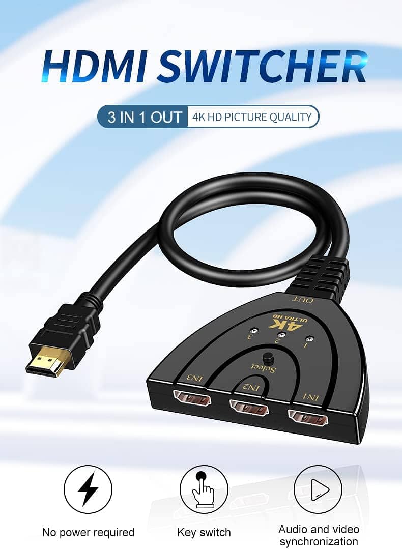 4K KVM Switch HDMI for 2 PC, 3 USB 2.0, USB KVM Switch,Stock Monitor, 9