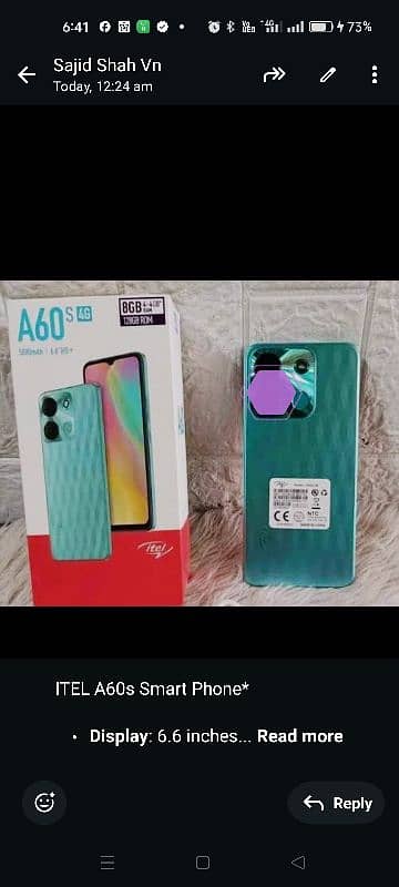 ITEL A60S 8GB RAM 128GB MEMORY COMPLETE BOX GREAT BATTERY GREAT LOOK 0