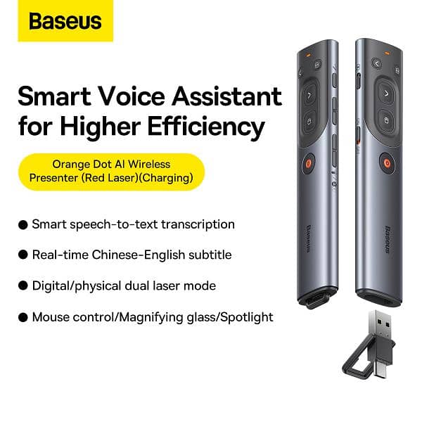 Baseus Orange Dot AI Wireless Presenter (Red Laser) | Rechargeable 0