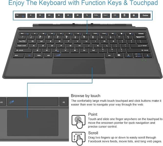 Arteck Microsoft Surface Pro 7 Wireless Keyboard with Touchpad 2