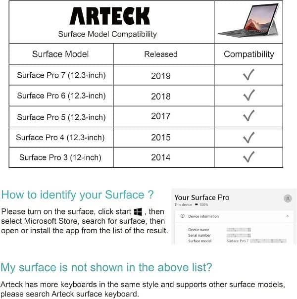 Arteck Microsoft Surface Pro 7 Wireless Keyboard with Touchpad 5