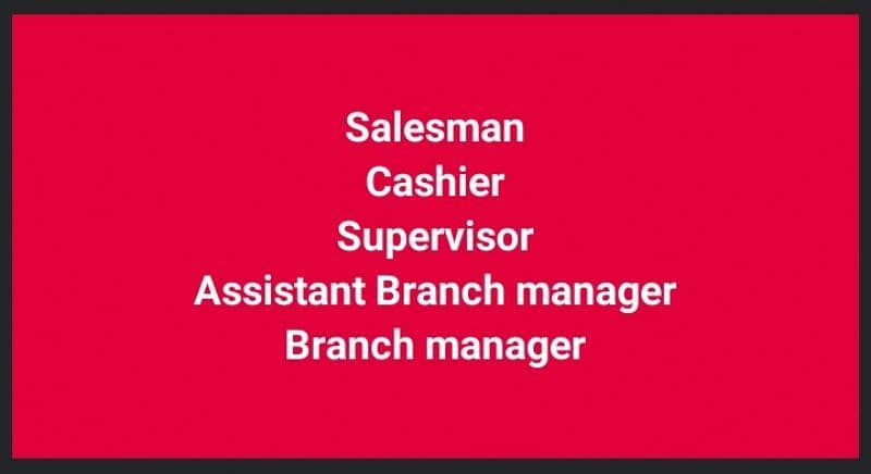 salesman cashier supervisor Branch Manager Assistant Branch manager 0