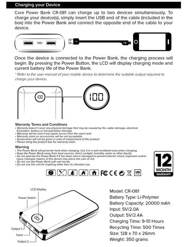 Space Core CR 81 External Power Bank 20000 mAh Space Core CR-81 5