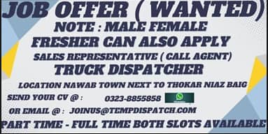 Call Center / Sales representative / Truck Dispatcher Job 1