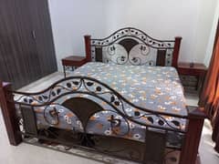 iron bed set | double bed with side tables dressing| king size bed set