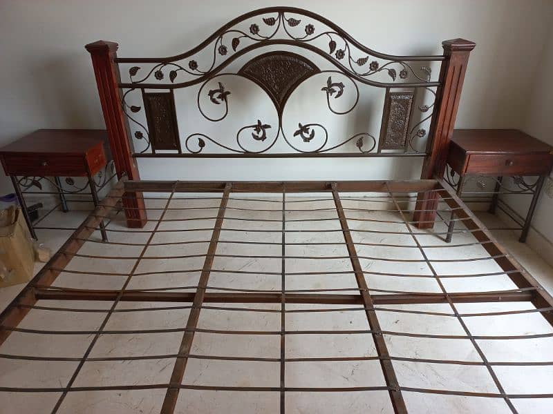 iron bed set | double bed with side tables dressing| king size bed set 10