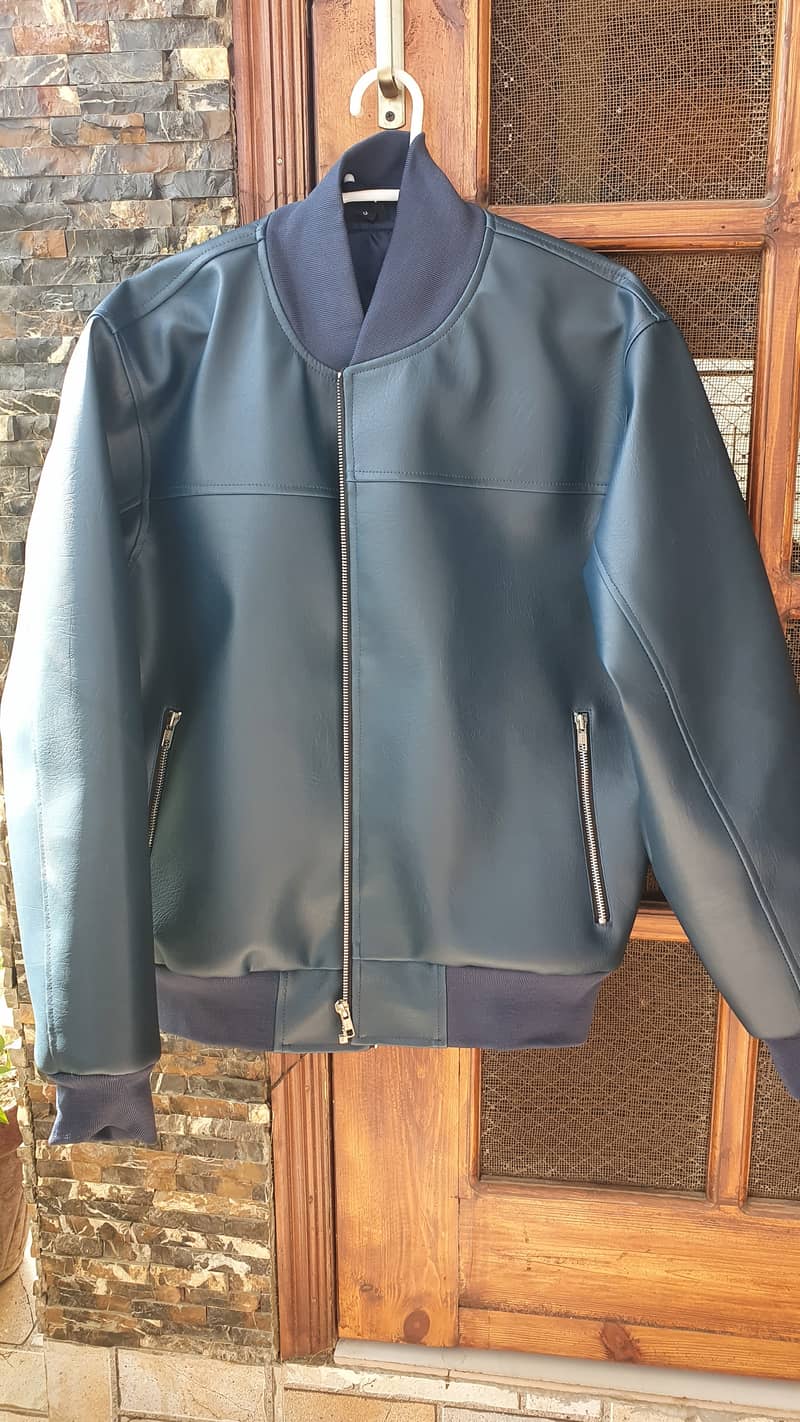 Premium Export Quality Faux Leather Jacket Navy Blue | Size Medium 2