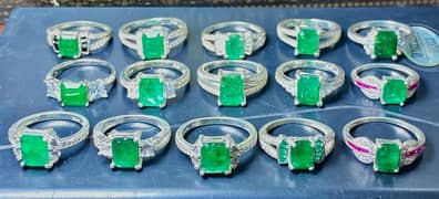 100% Natural Emerald Cut Stone Silver Rings, Emerald Stone From Swat 0