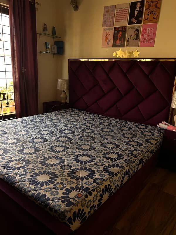 new purple velvet wooden bed set 3