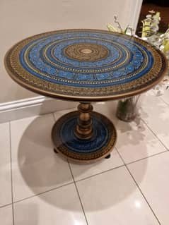 24 inch Naqsheen Round wooden table, coffee, bedside, corner