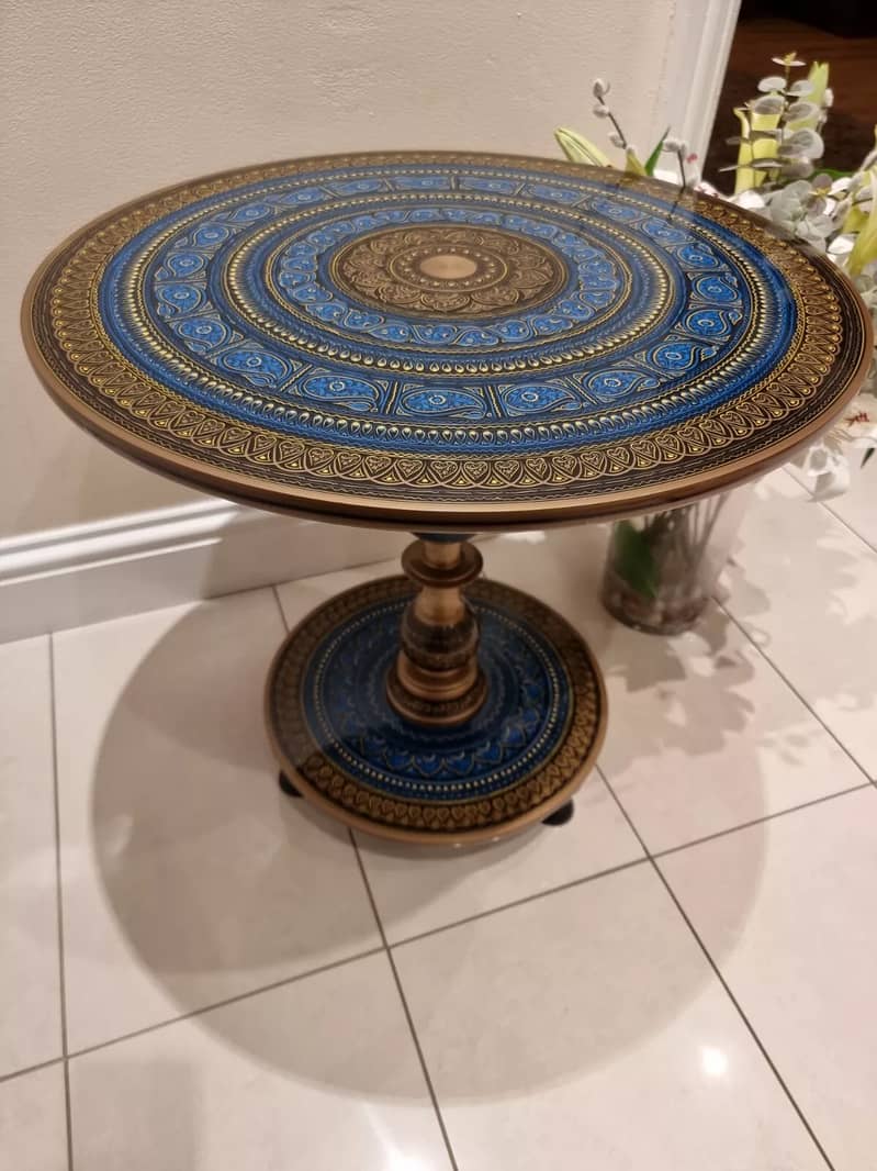 24 inch Naqsheen Round wooden table, coffee, bedside, corner 0