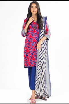 3 pcs women's unstitched lawn printed suit