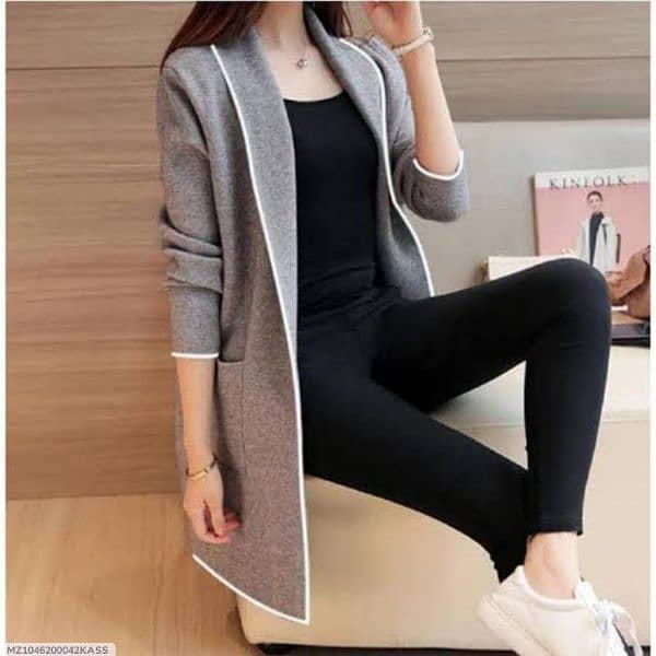 Women's stitched fleece plain lapel coat 1