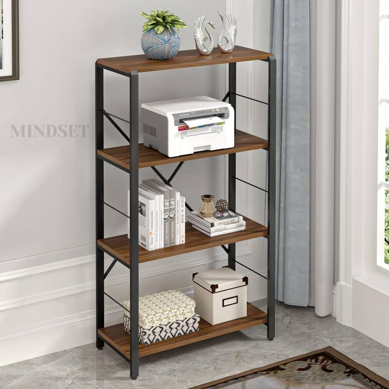 4 Tier Large Bookcase Wooden, With Black Metal Frame for Home Office 2