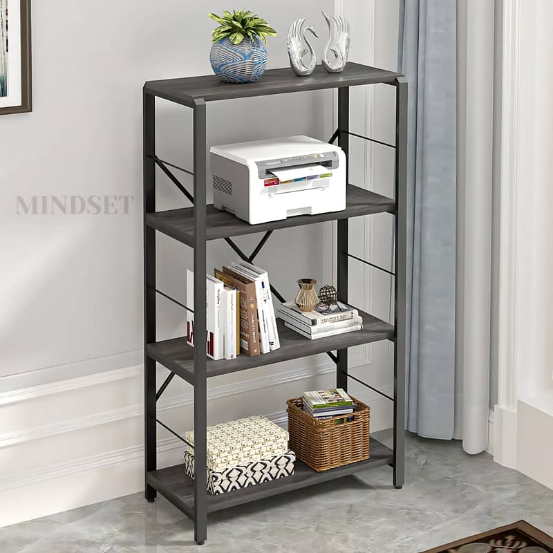 4 Tier Large Bookcase Wooden, With Black Metal Frame for Home Office 4