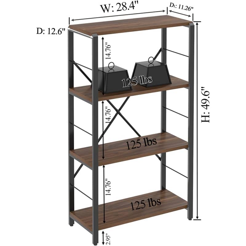 4 Tier Large Bookcase Wooden, With Black Metal Frame for Home Office 6