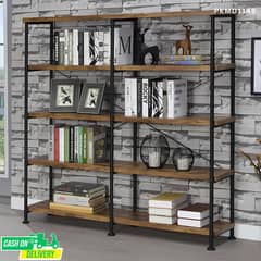 5-Tier Bookshelf with Metal Frame and Wooden Shelves, bookcase, wood 0