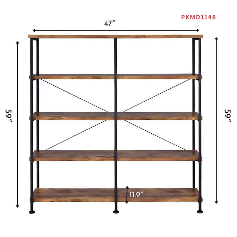 5-Tier Bookshelf with Metal Frame and Wooden Shelves, bookcase, wood 2