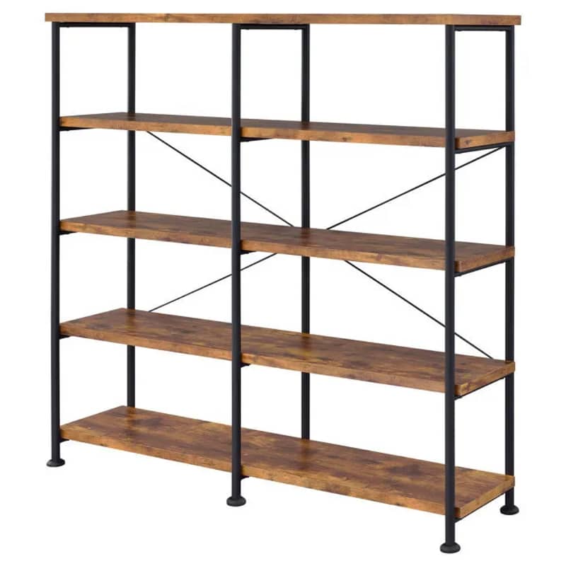 5-Tier Bookshelf with Metal Frame and Wooden Shelves, bookcase, wood 3