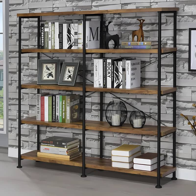 5-Tier Bookshelf with Metal Frame and Wooden Shelves, bookcase, wood 4