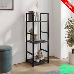 3 Tiers, Office Shelf Rack, Open Storage Shelves, Black Metal, Living