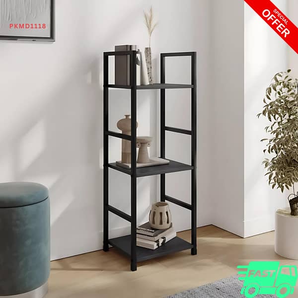 3 Tiers, Office Shelf Rack, Open Storage Shelves, Black Metal, Living 0