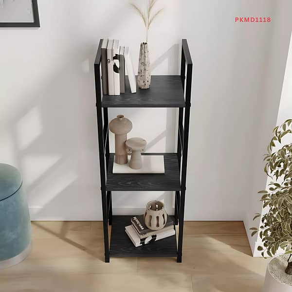 3 Tiers, Office Shelf Rack, Open Storage Shelves, Black Metal, Living 2