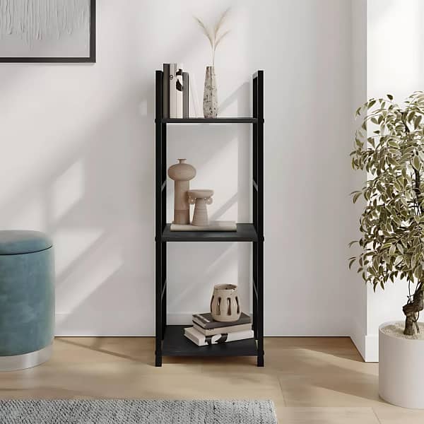 3 Tiers, Office Shelf Rack, Open Storage Shelves, Black Metal, Living 3