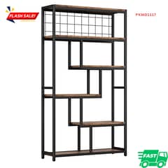 Industrial bookshelf, 5-tier open bookshelf, wood and Metal Bookshelf 0