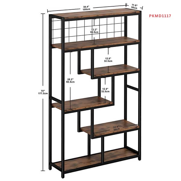 Industrial bookshelf, 5-tier open bookshelf, wood and Metal Bookshelf 2