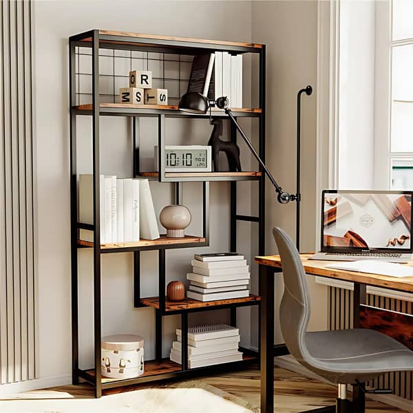 Industrial bookshelf, 5-tier open bookshelf, wood and Metal Bookshelf 3