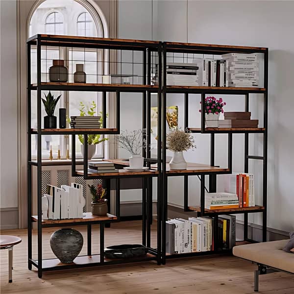 Industrial bookshelf, 5-tier open bookshelf, wood and Metal Bookshelf 4