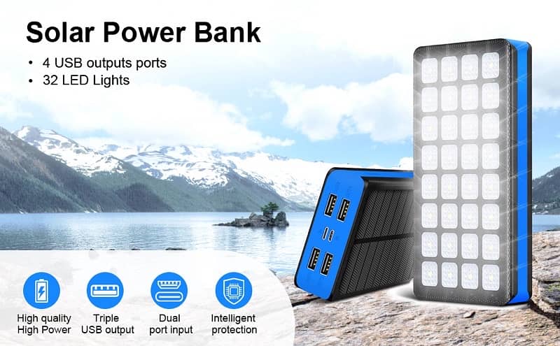 Solar Power Bank 30000 mAh Portable Charger Battery Pack with 32 LEDs 1