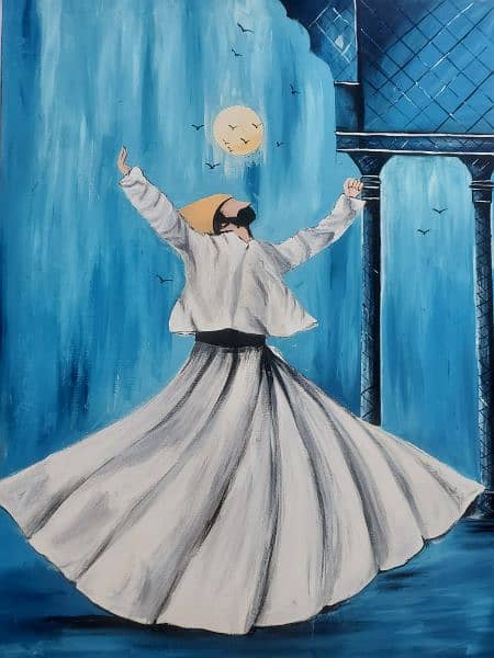 dervish whirling/ sufi dancing abstract art painting 18 by 24 inches 4