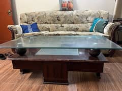 Wooden and glass center table