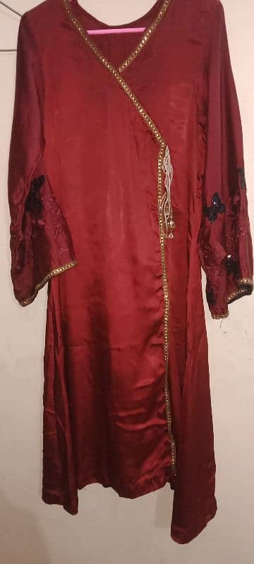 1 time used silk mahroon angrhaka frock 2