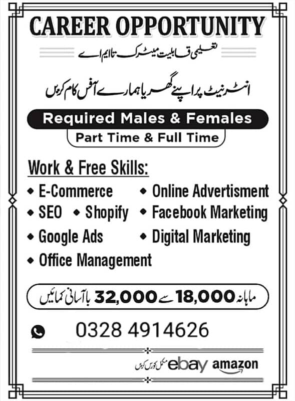 need male and female staff required for office work 0