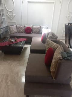 6 seater jute fabric's sofa set good condition