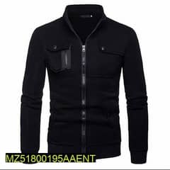 1 PC Man's Stitched Fleece Zipper Jacket -Black