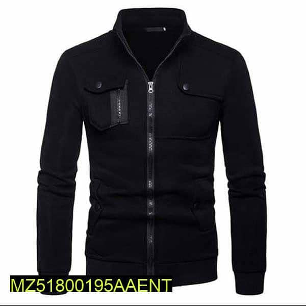 1 PC Man's Stitched Fleece Zipper Jacket -Black 0