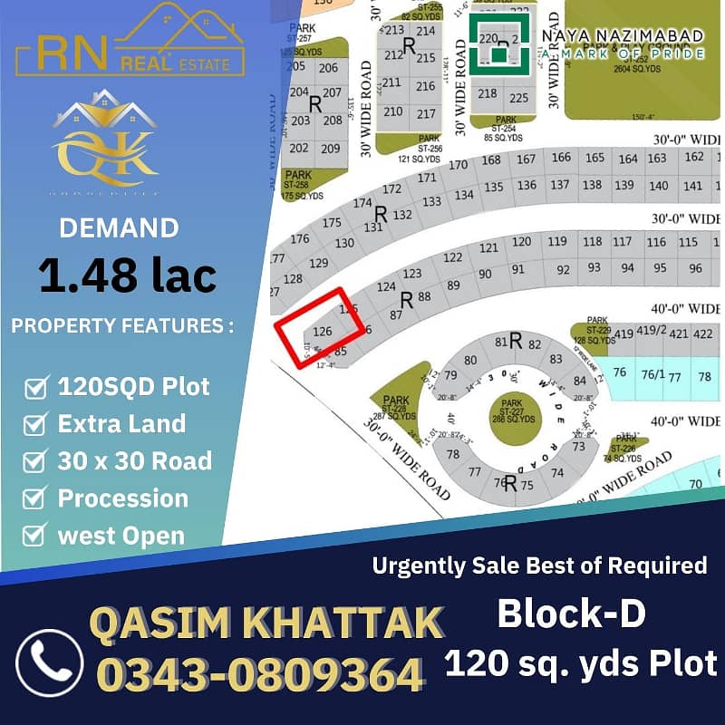 Naya Nazimabad 120sq yard Block D Plot Available for sale 0