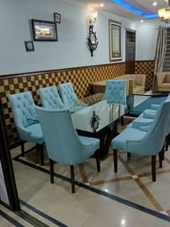 8 Chair dining table, Leather chairs