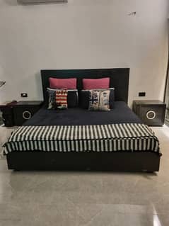 Modern black bed + Mattress+ 2 side tables