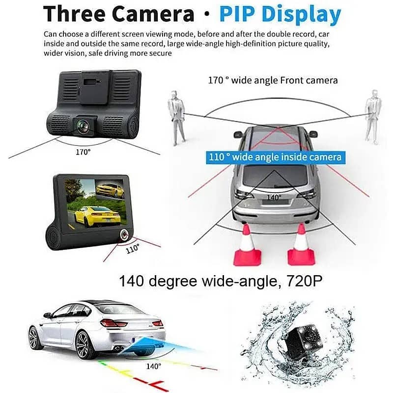 WDR Dashcam 3 Camera Lens Video Car DVR Full HD 1080P 5