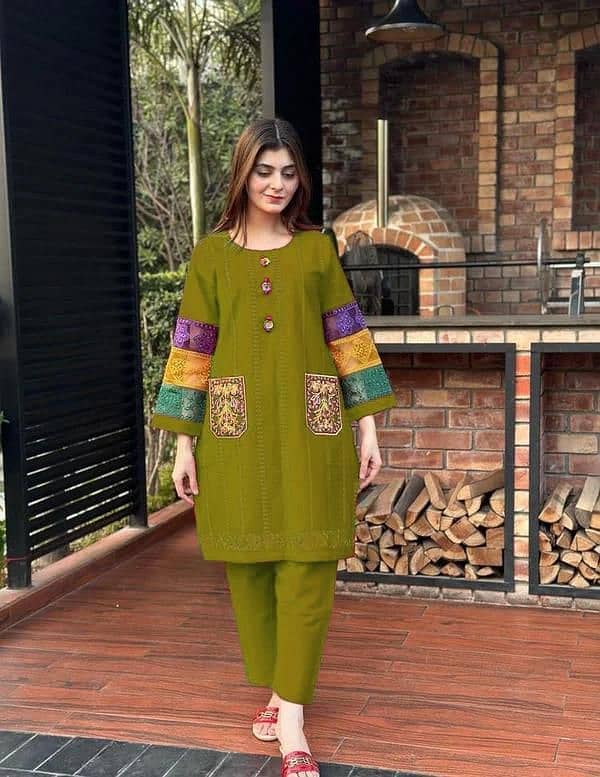 two-piece woman stitched embroidery two piece shirt and trouser 1