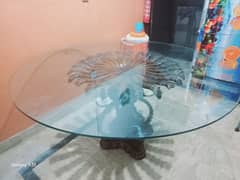 Dining Table Chinyoti Wood Glass Top