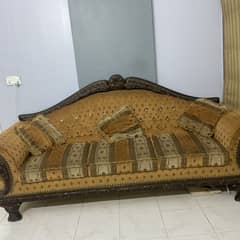 golden wooden seven seater sofa set