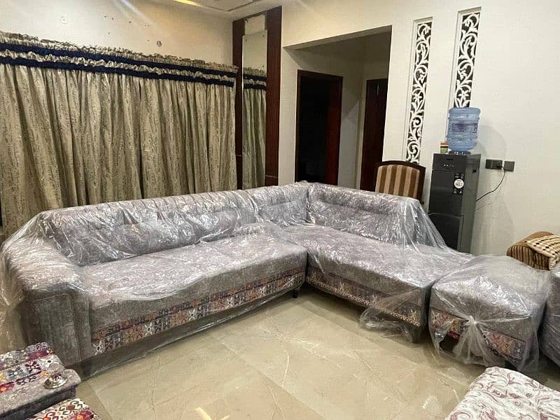 Brand New Complete Sofa Set with Chairs, Table, Stools and Dewan 1